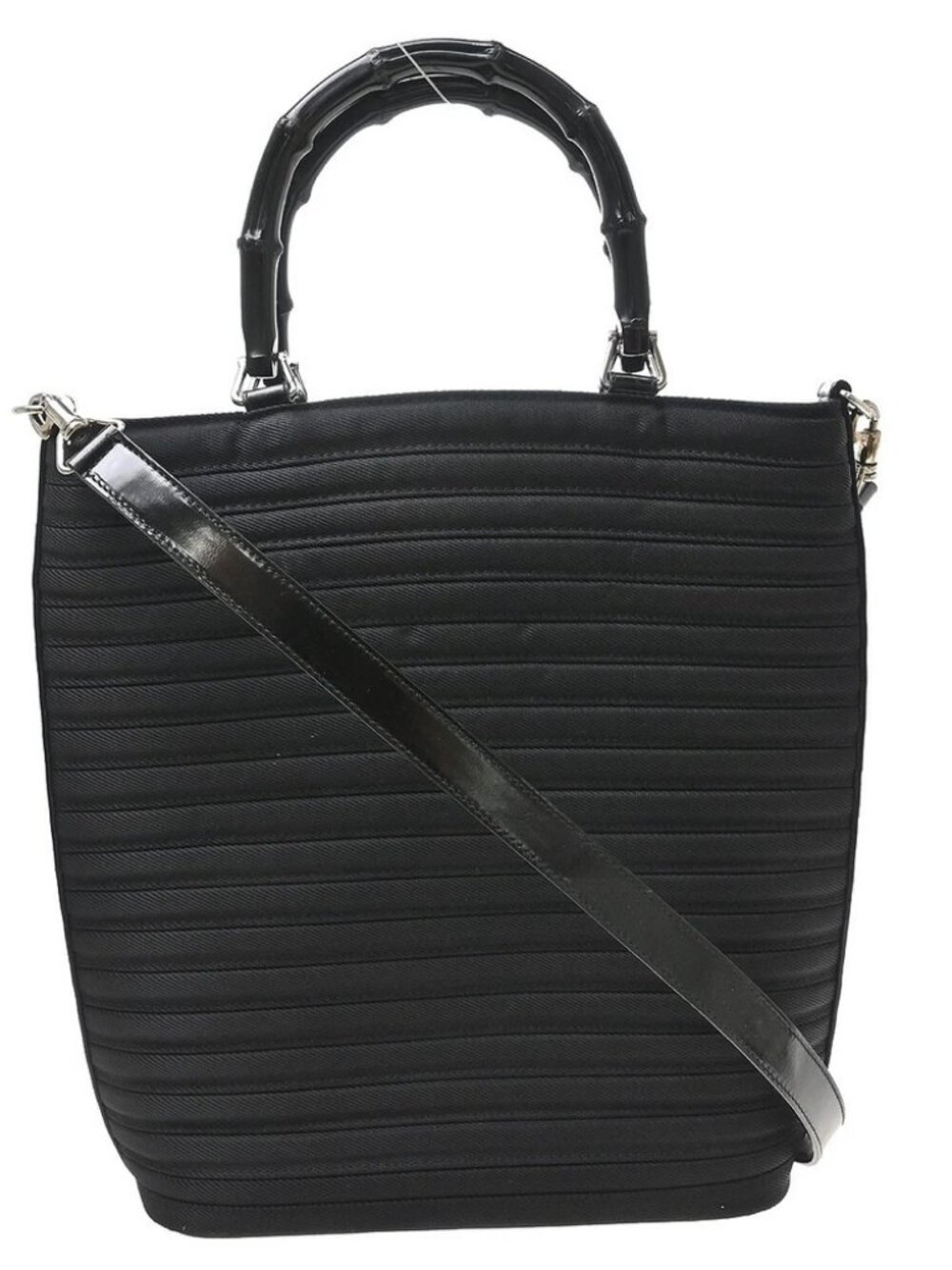 Gucci Black Canvas Bamboo 2way Handbag